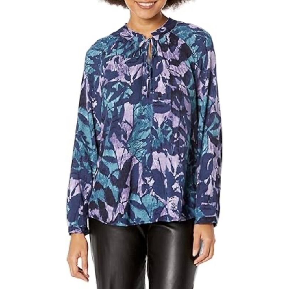 Nic+Zoe Indigo Vines Printed Raglan Sleeve Top Blue Purple Blouse Women’s Medium